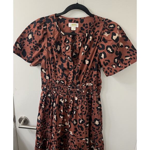 Anthropologie Maeve Somerset Maxi Dress Leopard Size Medium Brown short sleeve - Picture 3 of 8